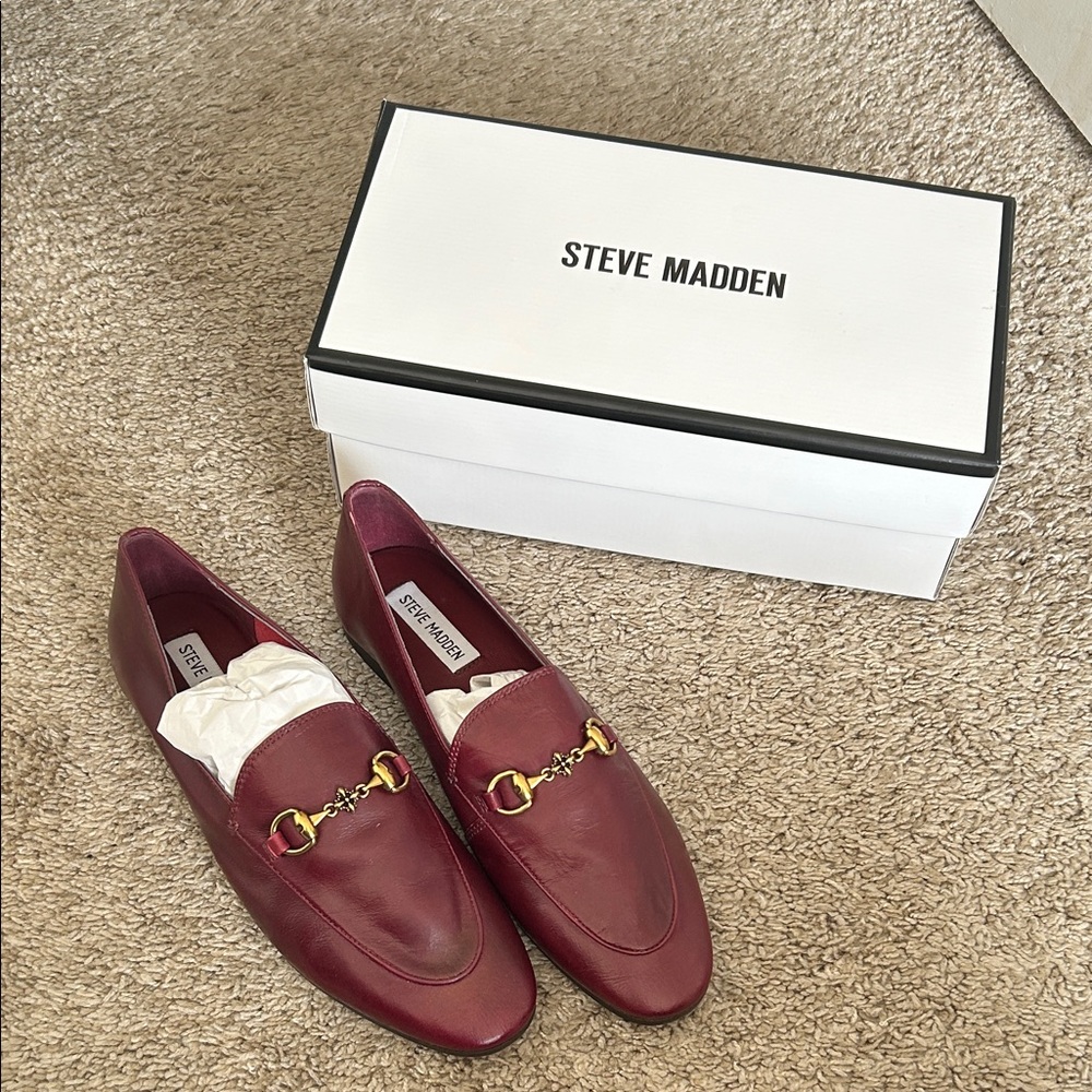 Steve Madden Maroon Loafers with Gold Accent